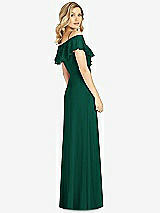 Rear View Thumbnail - Hunter Green Ruffled Cold-Shoulder Maxi Dress
