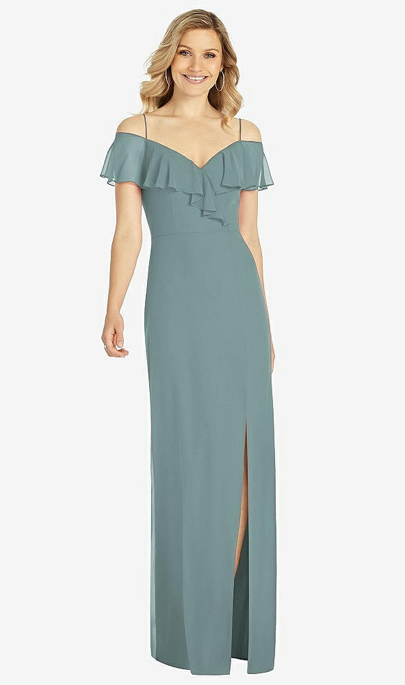 Front View - Icelandic Ruffled Cold-Shoulder Maxi Dress