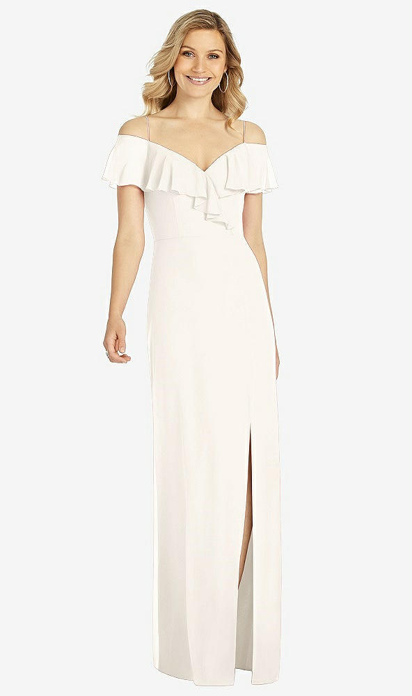 Front View - Ivory Ruffled Cold-Shoulder Maxi Dress
