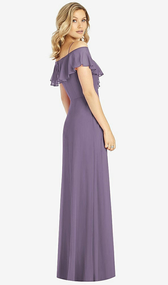 Back View - Lavender Ruffled Cold-Shoulder Maxi Dress