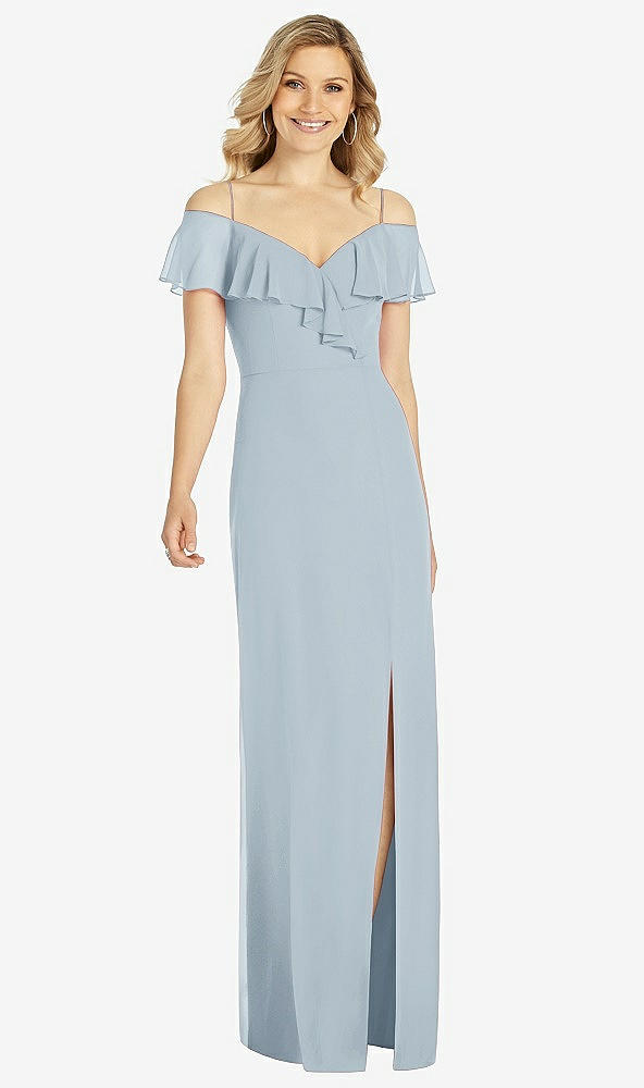 Front View - Mist Ruffled Cold-Shoulder Maxi Dress
