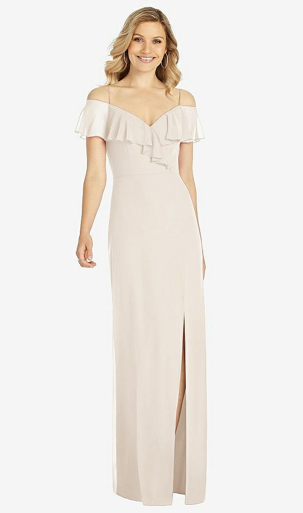 Front View - Oat Ruffled Cold-Shoulder Maxi Dress