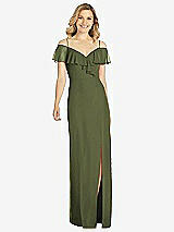 Front View Thumbnail - Olive Green Ruffled Cold-Shoulder Maxi Dress