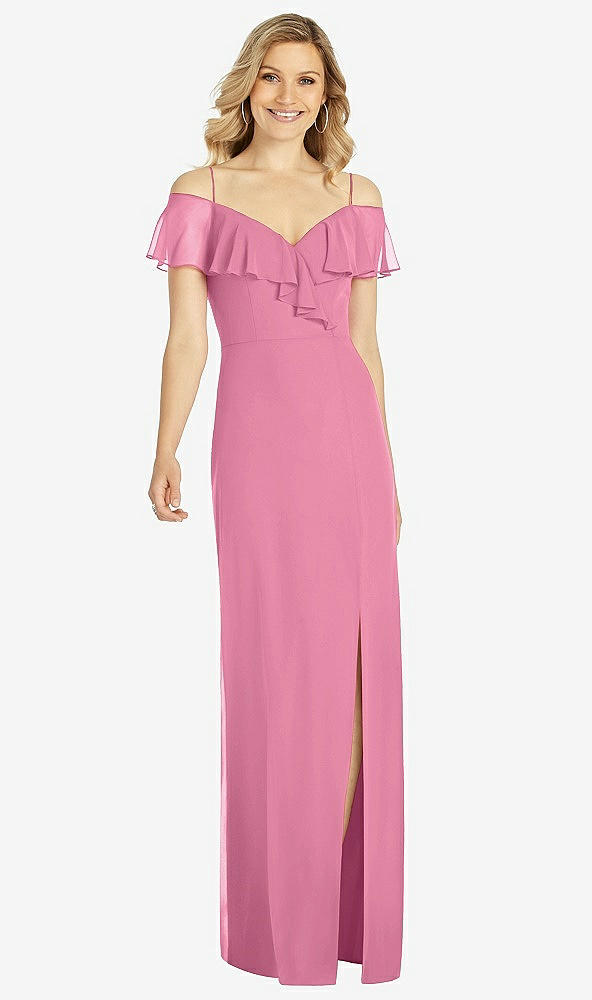 Front View - Orchid Pink Ruffled Cold-Shoulder Maxi Dress