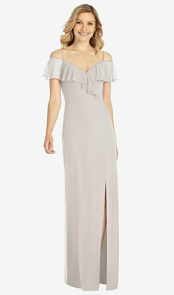 Front View - Oyster Ruffled Cold-Shoulder Maxi Dress