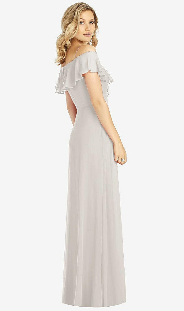 Back View - Oyster Ruffled Cold-Shoulder Maxi Dress