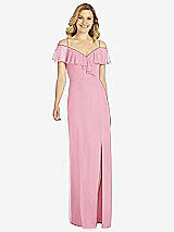 Front View Thumbnail - Peony Pink Ruffled Cold-Shoulder Maxi Dress