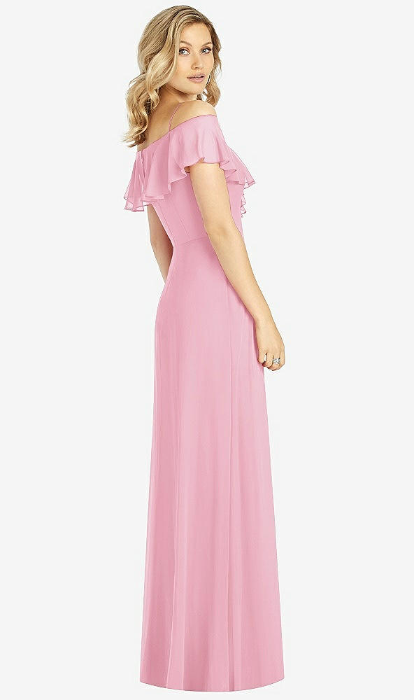 Back View - Peony Pink Ruffled Cold-Shoulder Maxi Dress