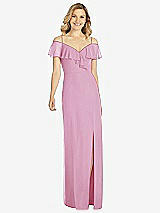 Front View Thumbnail - Powder Pink Ruffled Cold-Shoulder Maxi Dress