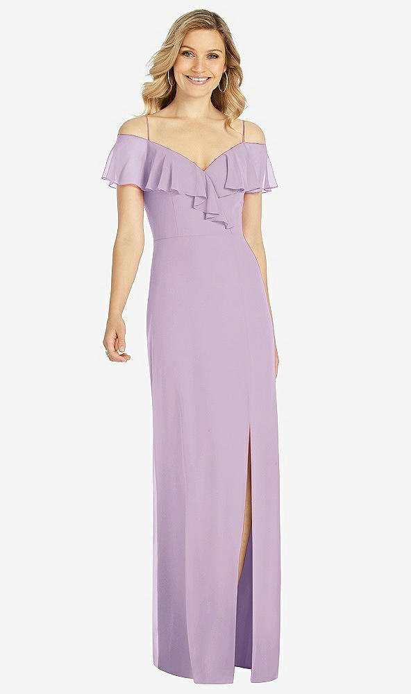 Front View - Pale Purple Ruffled Cold-Shoulder Maxi Dress