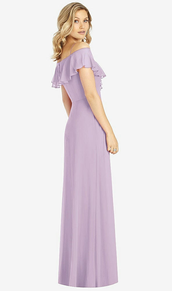 Back View - Pale Purple Ruffled Cold-Shoulder Maxi Dress