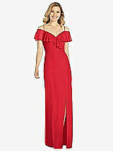 Front View Thumbnail - Parisian Red Ruffled Cold-Shoulder Maxi Dress