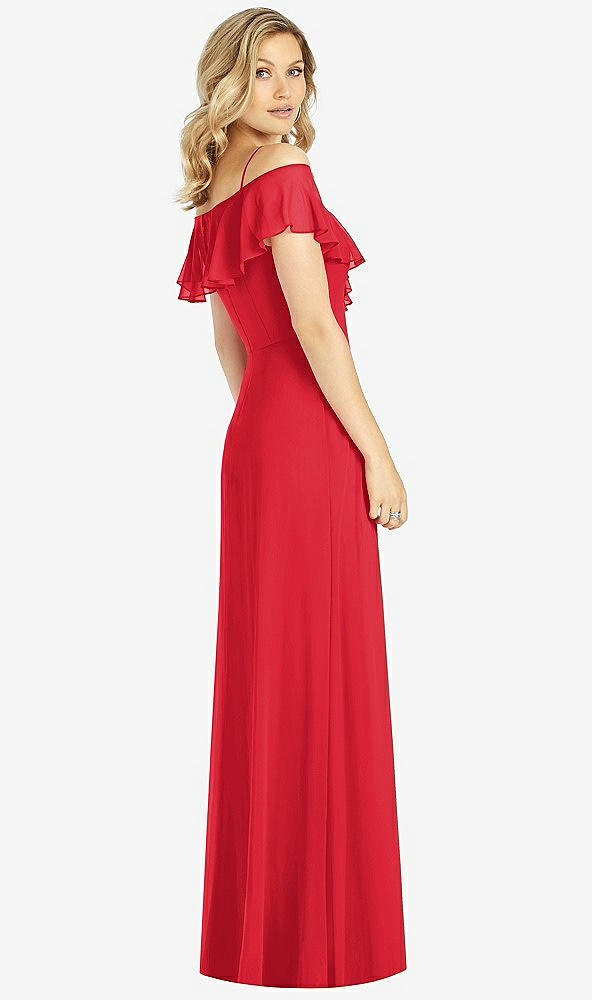 Back View - Parisian Red Ruffled Cold-Shoulder Maxi Dress