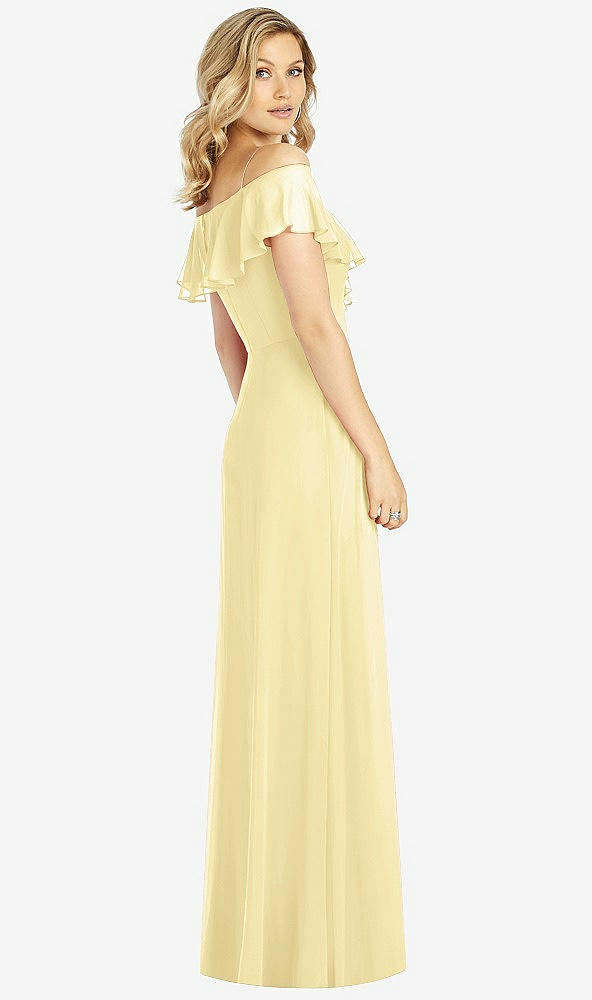 Back View - Pale Yellow Ruffled Cold-Shoulder Maxi Dress
