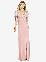 Front View Thumbnail - Rose - PANTONE Rose Quartz Ruffled Cold-Shoulder Maxi Dress