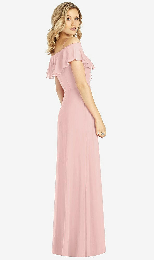 Back View - Rose - PANTONE Rose Quartz Ruffled Cold-Shoulder Maxi Dress