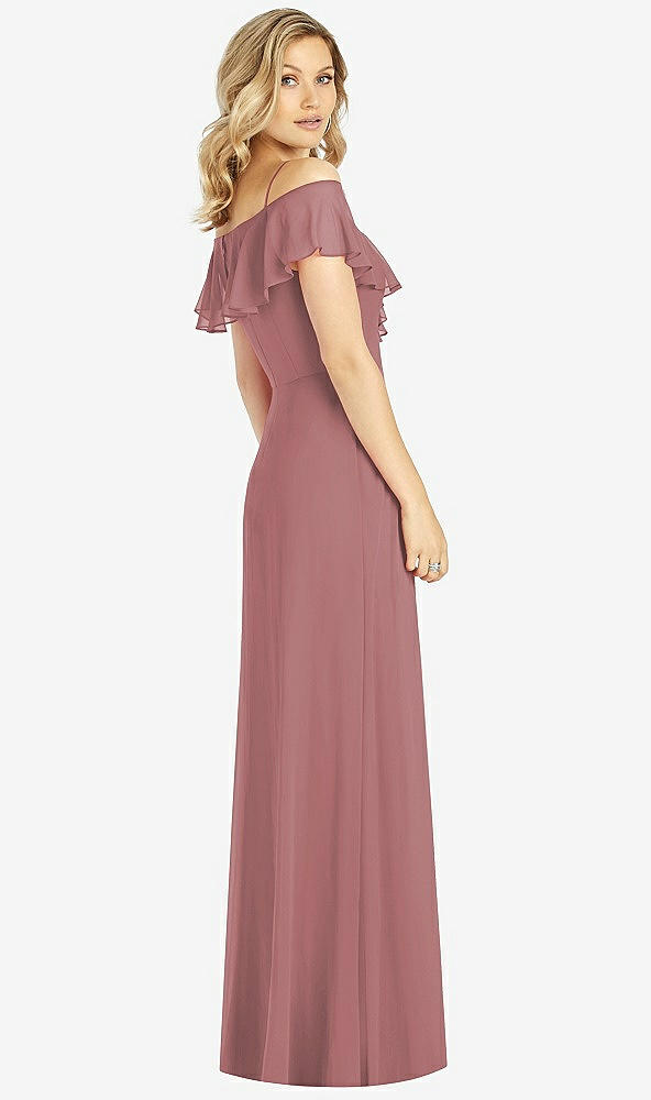 Back View - Rosewood Ruffled Cold-Shoulder Maxi Dress