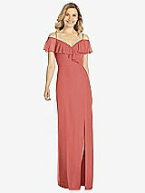 Front View Thumbnail - Coral Pink Ruffled Cold-Shoulder Maxi Dress
