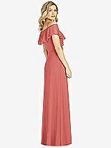 Rear View Thumbnail - Coral Pink Ruffled Cold-Shoulder Maxi Dress