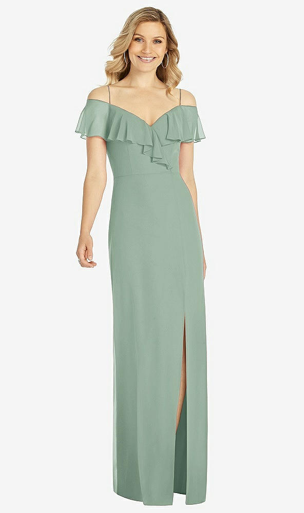 Front View - Seagrass Ruffled Cold-Shoulder Maxi Dress