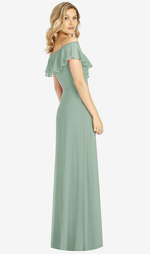 Back View - Seagrass Ruffled Cold-Shoulder Maxi Dress