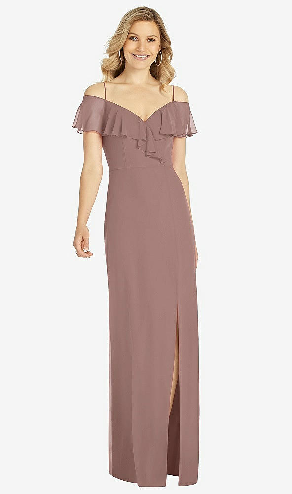 Front View - Sienna Ruffled Cold-Shoulder Maxi Dress
