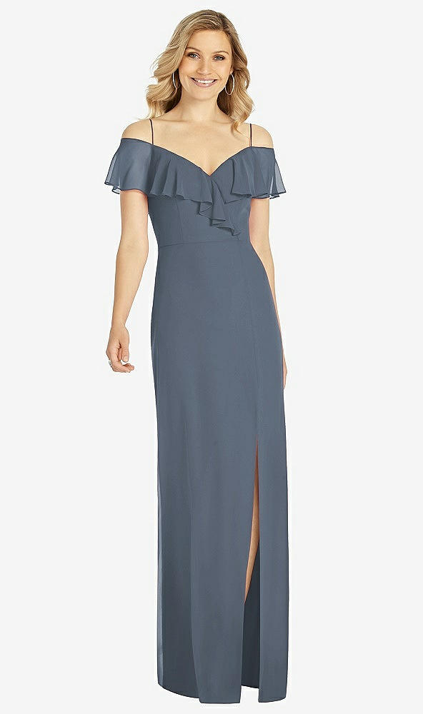 Front View - Silverstone Ruffled Cold-Shoulder Maxi Dress