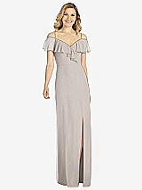 Front View Thumbnail - Taupe Ruffled Cold-Shoulder Maxi Dress