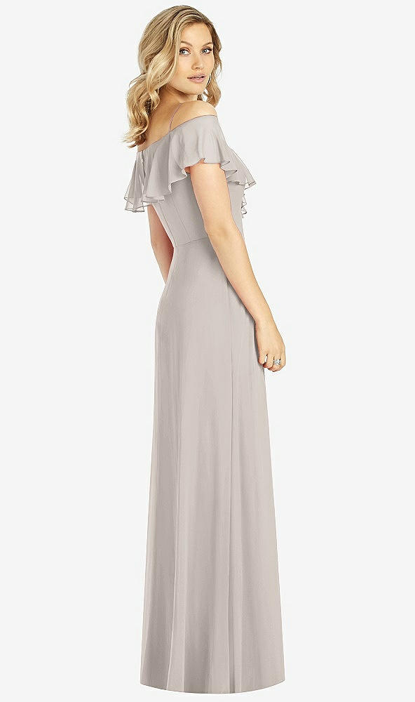 Back View - Taupe Ruffled Cold-Shoulder Maxi Dress