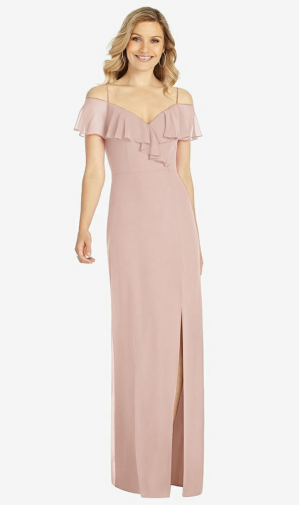 Front View - Toasted Sugar Ruffled Cold-Shoulder Maxi Dress