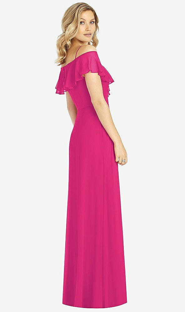 Back View - Think Pink Ruffled Cold-Shoulder Maxi Dress
