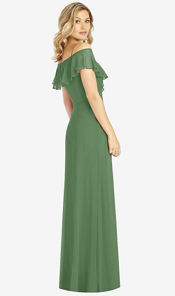 Back View - Vineyard Green Ruffled Cold-Shoulder Maxi Dress