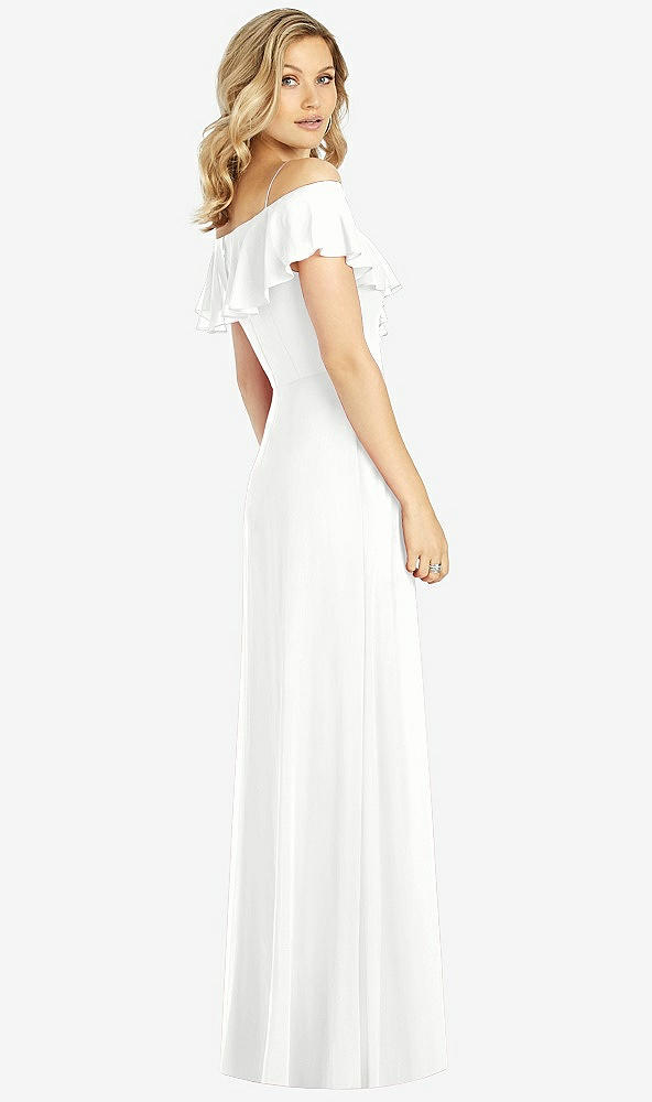 Back View - White Ruffled Cold-Shoulder Maxi Dress