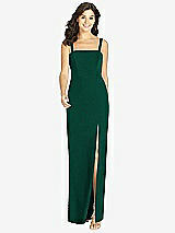 Front View Thumbnail - Hunter Green Flat Strap Stretch Mermaid Dress with Front Slit