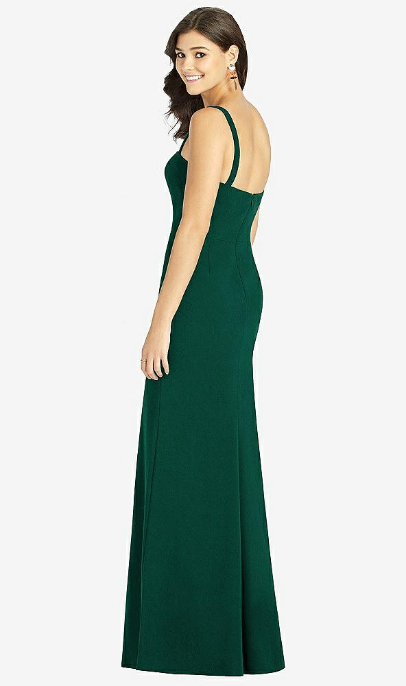 Back View - Hunter Green Flat Strap Stretch Mermaid Dress with Front Slit