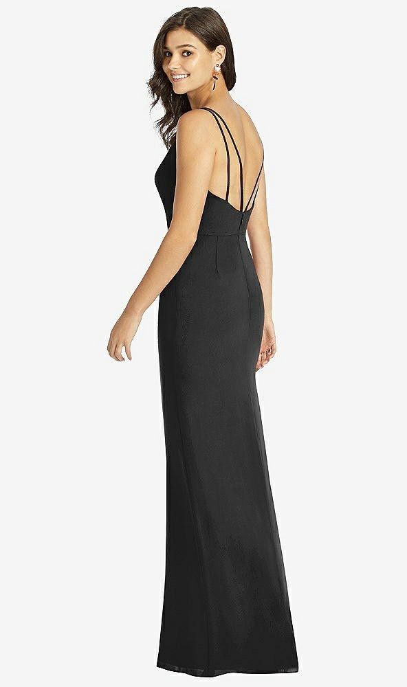 Back View - Black Keyhole Neck Mermaid Dress with Front Slit