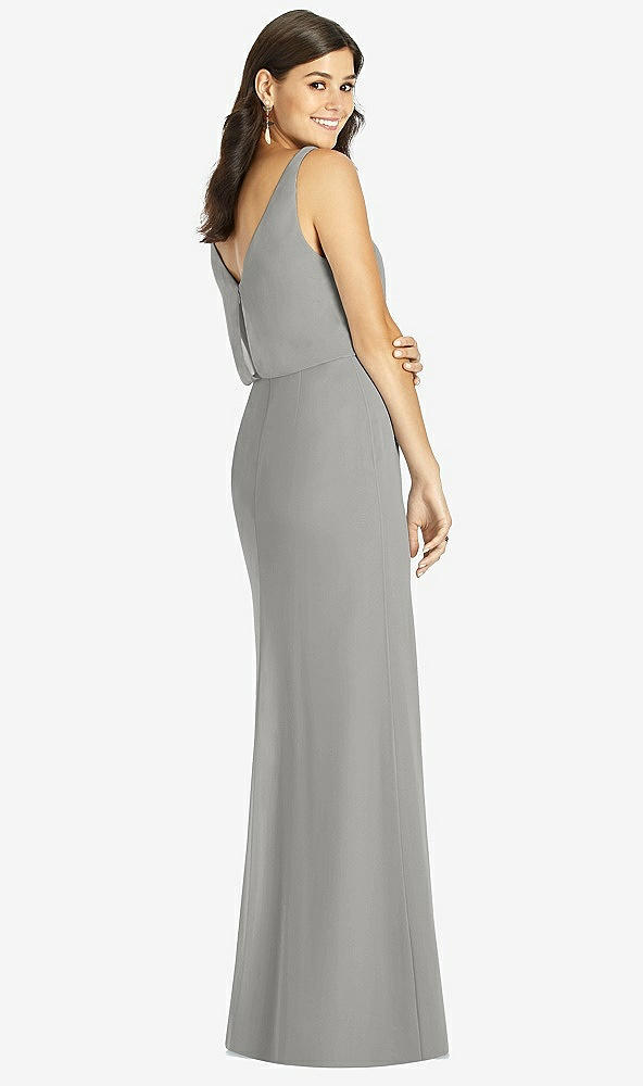 Back View - Chelsea Gray Blouson Bodice Mermaid Dress with Front Slit