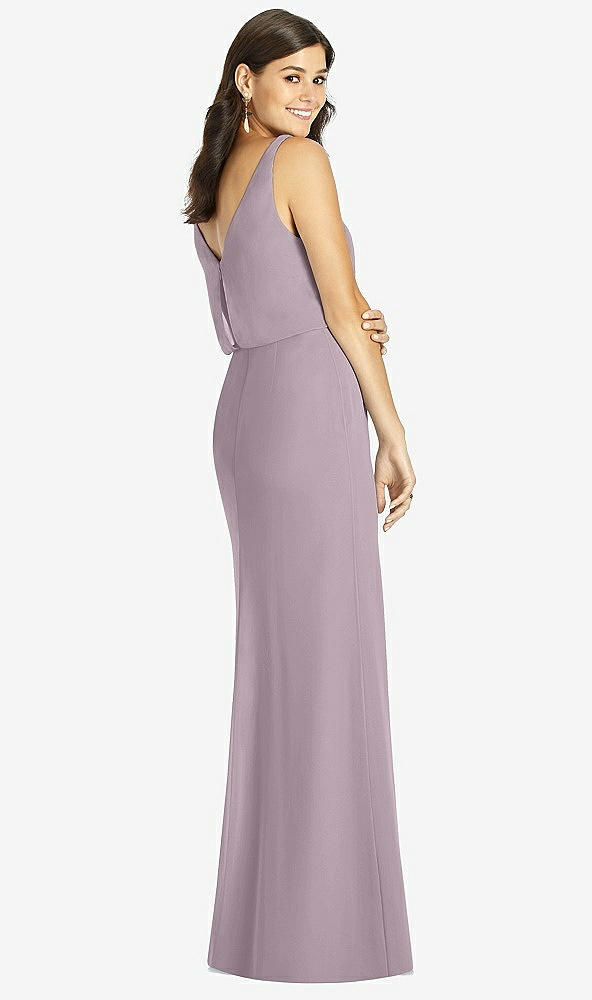 Back View - Lilac Dusk Blouson Bodice Mermaid Dress with Front Slit