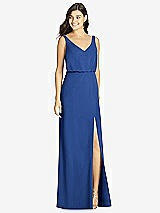 Front View Thumbnail - Classic Blue Blouson Bodice Mermaid Dress with Front Slit
