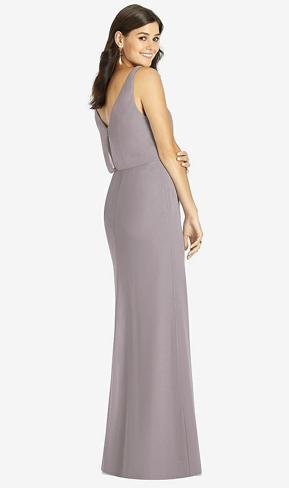 Back View - Cashmere Gray Blouson Bodice Mermaid Dress with Front Slit