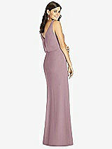 Rear View Thumbnail - Dusty Rose Blouson Bodice Mermaid Dress with Front Slit