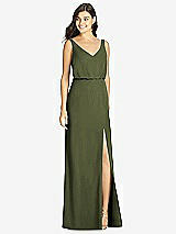 Front View Thumbnail - Olive Green Blouson Bodice Mermaid Dress with Front Slit