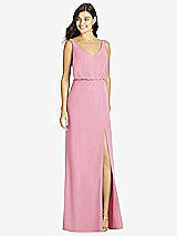 Front View Thumbnail - Peony Pink Blouson Bodice Mermaid Dress with Front Slit