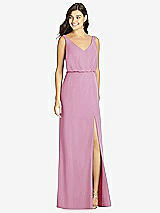 Front View Thumbnail - Powder Pink Blouson Bodice Mermaid Dress with Front Slit