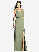 Front View Thumbnail - Sage Blouson Bodice Mermaid Dress with Front Slit