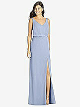 Front View Thumbnail - Sky Blue Blouson Bodice Mermaid Dress with Front Slit