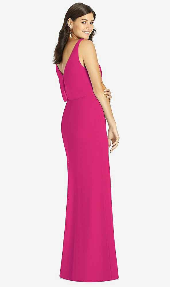 Back View - Think Pink Blouson Bodice Mermaid Dress with Front Slit