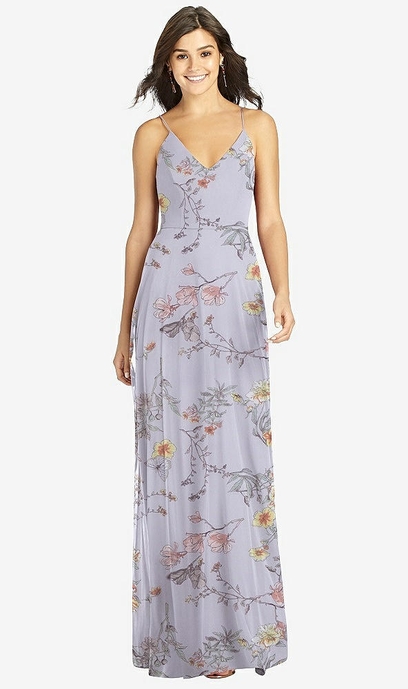 Front View - Butterfly Botanica Silver Dove Criss Cross Back A-Line Maxi Dress