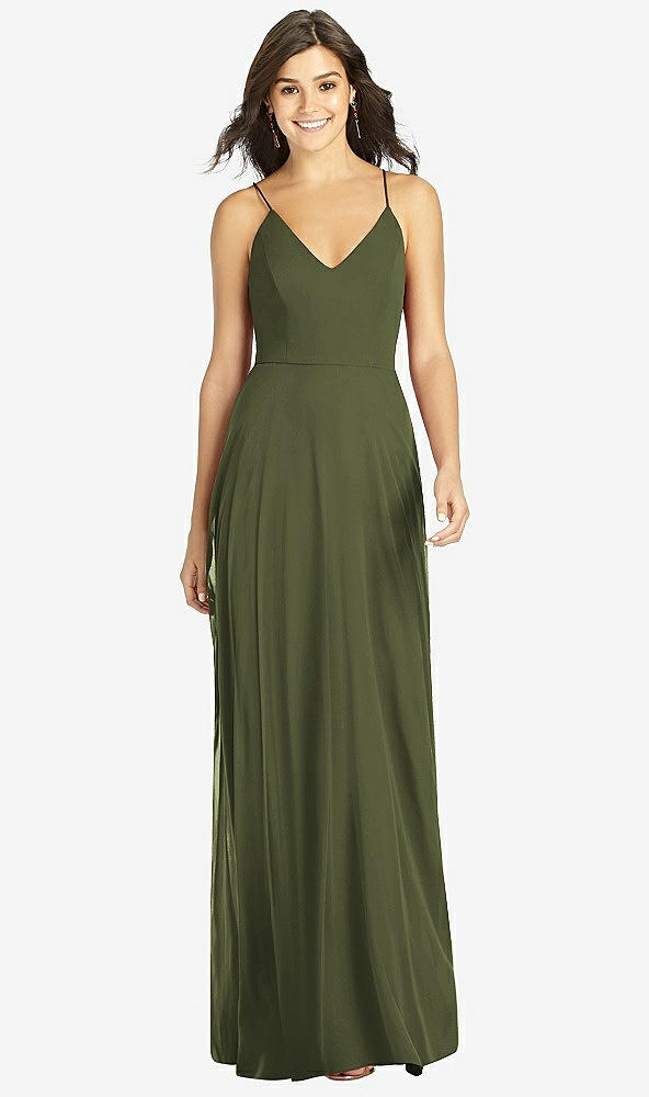Front View - Olive Green Criss Cross Back A-Line Maxi Dress