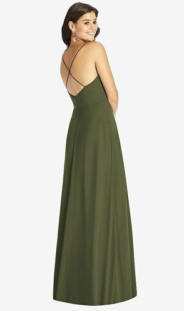 Back View - Olive Green Criss Cross Back A-Line Maxi Dress